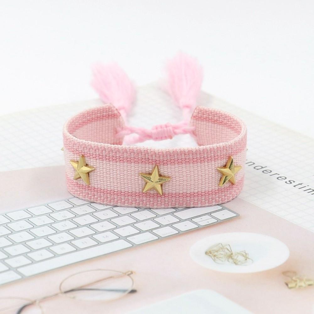 Braccialetti con Nappe Tessuti a Mano Rivetti a Stella Braccialetto Regolabile con Stelle Borchiate Braccialetti dell'Amicizia Fatti a Mano Gioielli da Donna