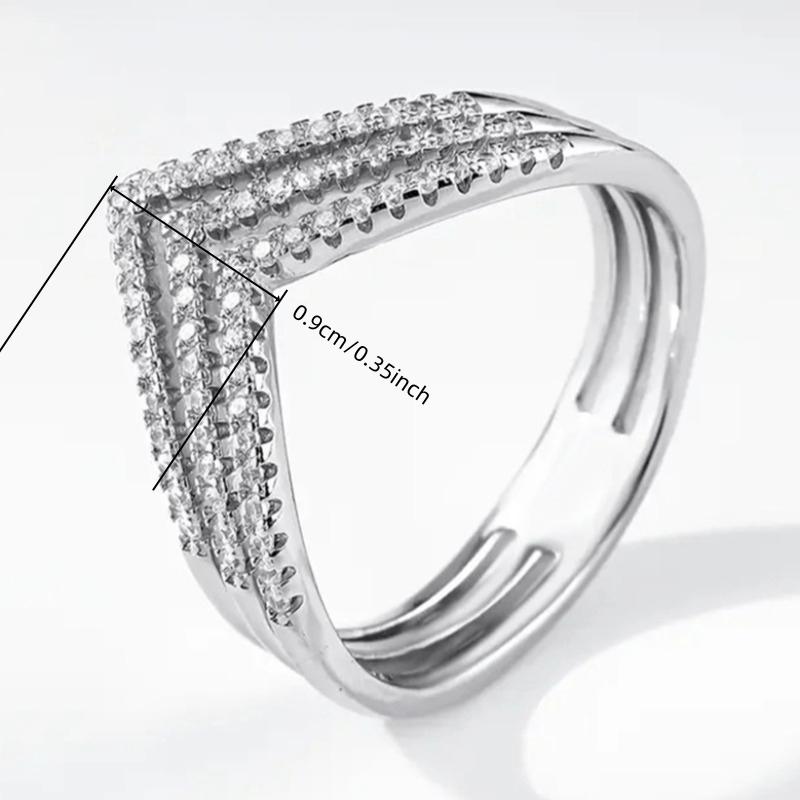 Sparkling Exquisite CopperColor Geometric Inlay Synthetic Zirconia Three-layer Ring for Women's Banquets Parties Jewelry Gifts