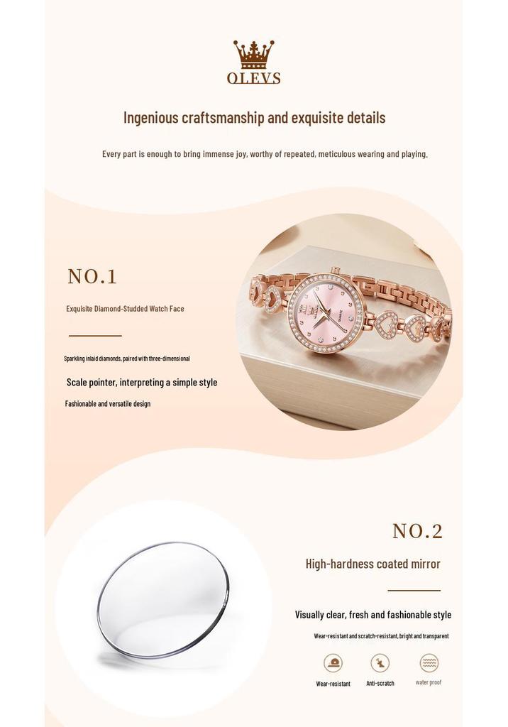 Oulishi Quartz Women's Heart Bracelet Fashion Waterproof Watch