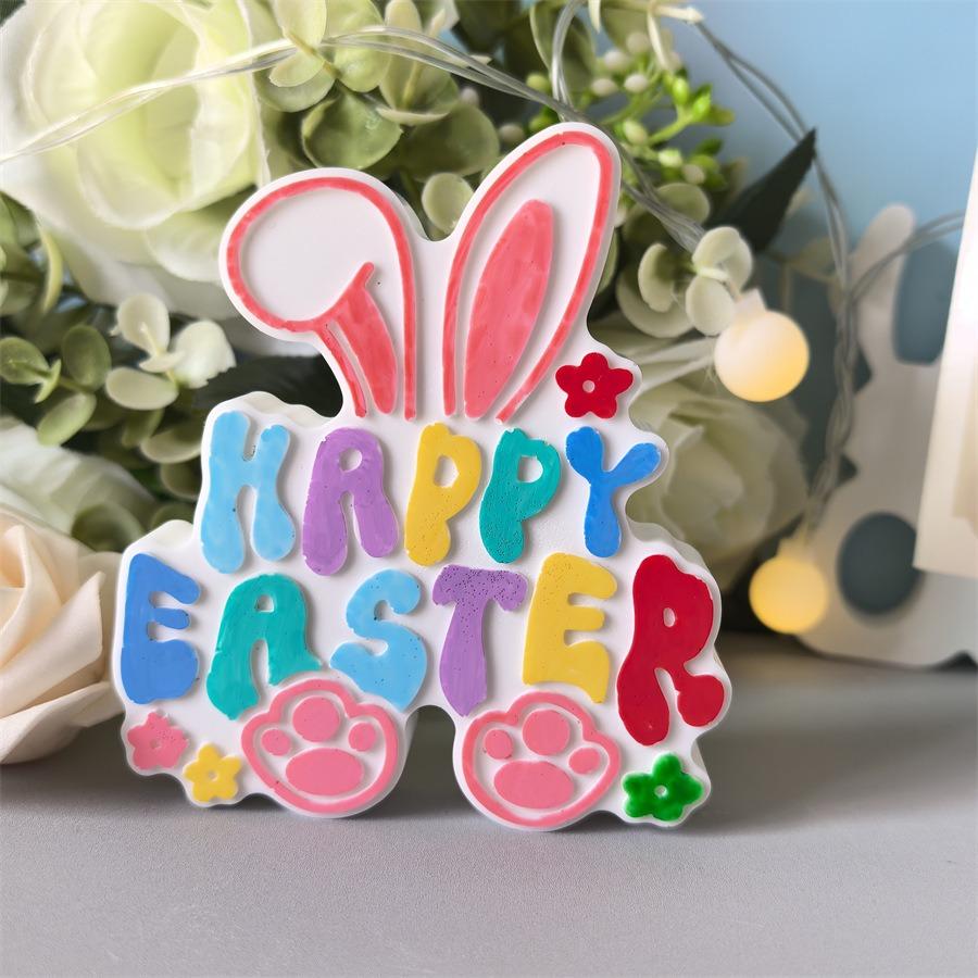 Rabbit Easter Letter Candle Silicone Mold Cute Rabbit Easter Gypsum Dropping Pendant Mold For Crafting Home Decor Diy Projects