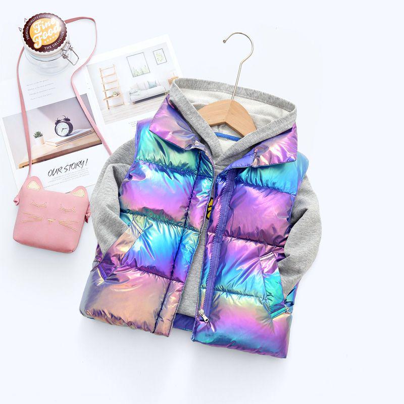 Waschfreie glänzende Daunenweste für Jungen und Mädchen mit Stehkragen - Herbst/Winter