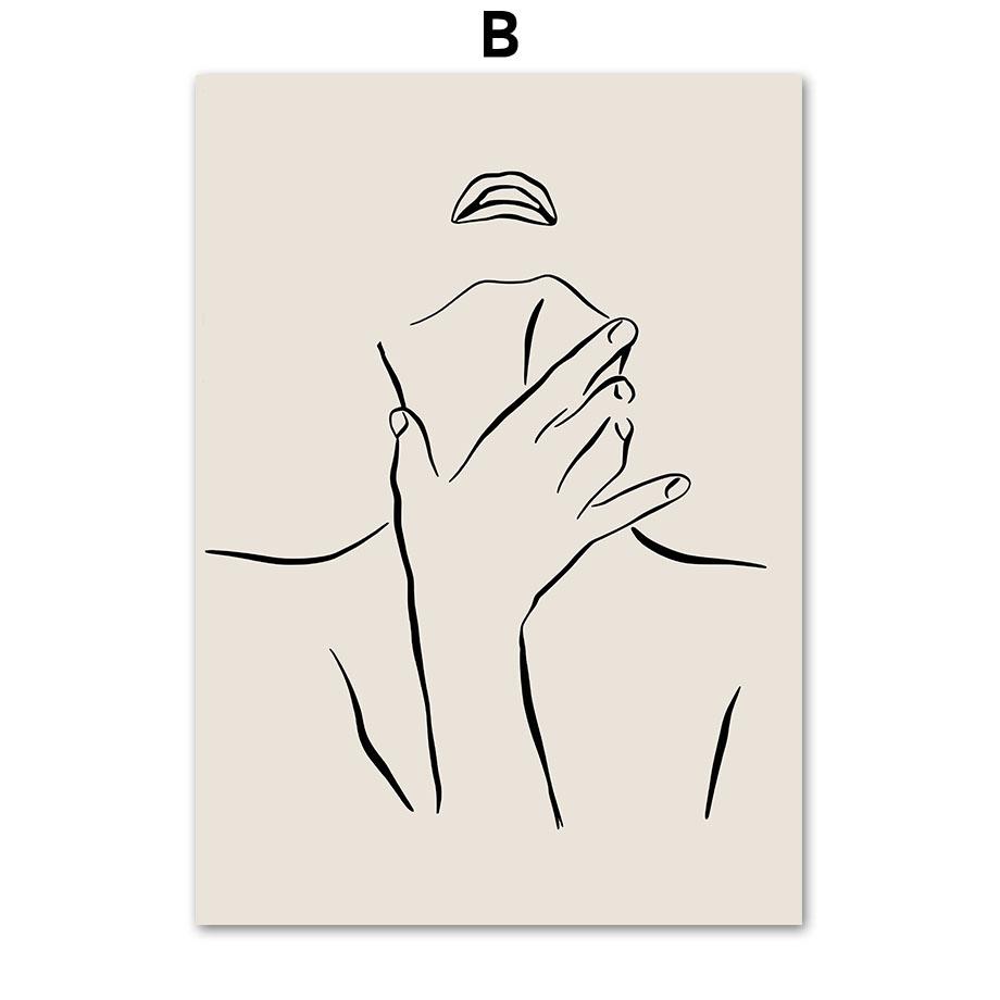 Flower Leaf Girl Hand Geometry Abstract Black Beige Posters And Prints Wall Art Canvas Painting Pictures For Living Room Decor