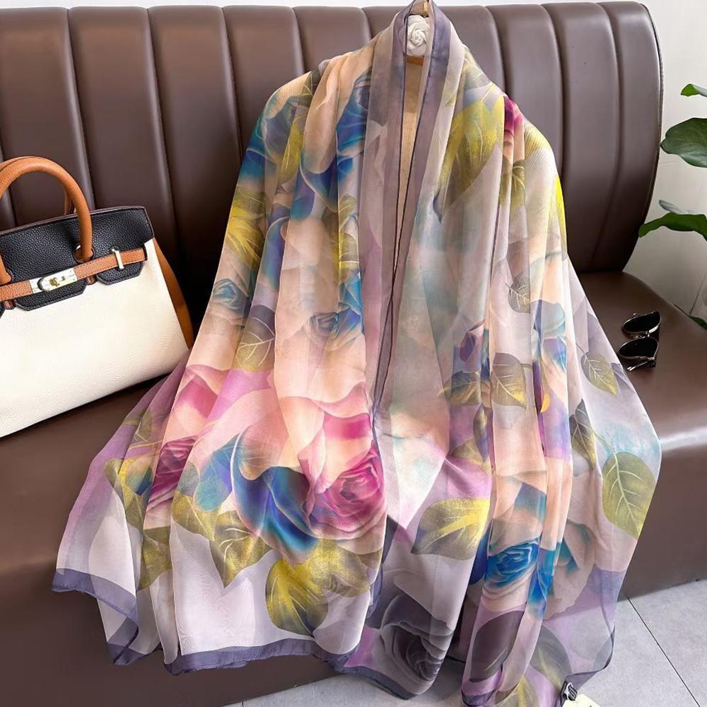 New Fashion Spring/Summer Women Floral Printing Large Shawl Beach Silk Scarf Shawls Female Long Wraps Beach Sunscreen Hijab