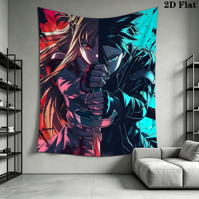 Sword Art Online Wall Tapestry Aesthetic Wall Hanging Printed Fabric Blanket Decorative Tapestries for Bedroom Living Room Home Decor