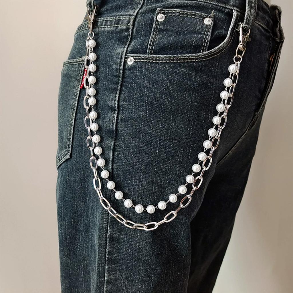 Simple Waist Chain For Women Temperament Pearl Beaded U-Shaped Waist Chain Hip Hop Rock Personality Jeans Chain Accessories