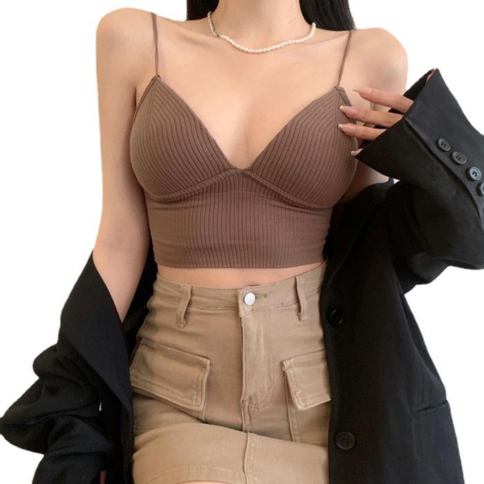 Women's Cross-Strap Backless Camisole with Built-in Pads - Slimming Inner Layer, No Bra Needed