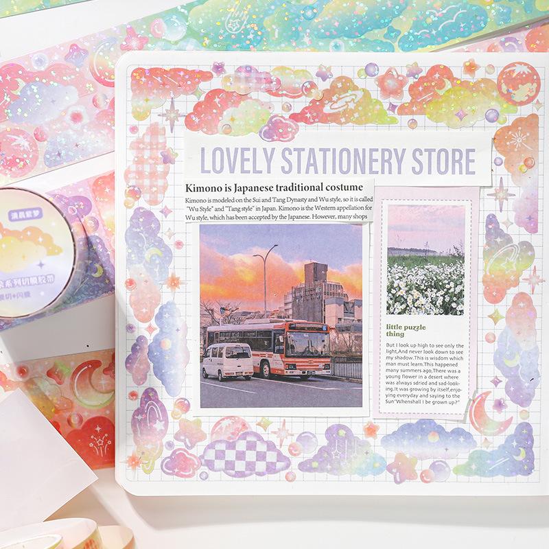 1 Roll Glittery Cute Cartoon Tape, Exquisite Cartoon Designs & Glitter Finish, Easy To Apply for Handmade Cards
