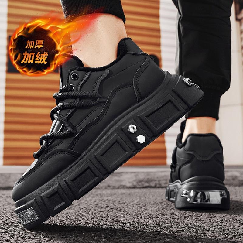 Fleece warm men's shoes winter 2024 new sports shoes adolescent students platform casual trendy shoes men's cotton shoes