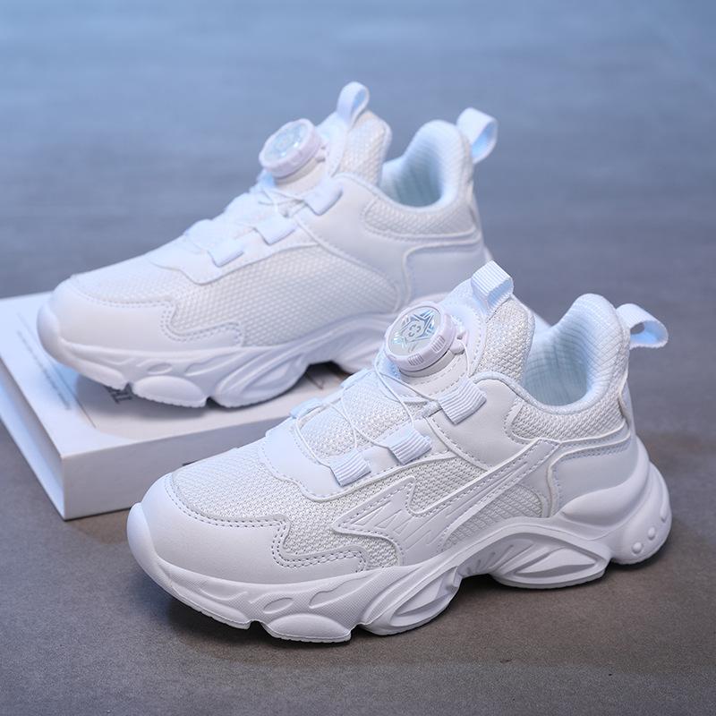 Middle school children's students travel shoes children's white sports shoes boys' white shoes rotating button running shoes girls' shoes