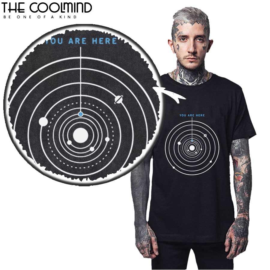 COOLMIND 100% Cotton Short Sleeve You Are Here Print Men T Shirt Casual Summer Loost Men Tshirt o-neck t-shirt Men Tee Shirts