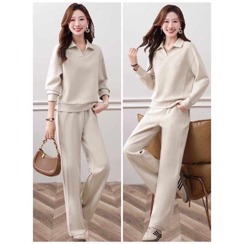 Spring Autumn Fashion Lapel Two Piece Pants Suit Women Casual Sportswear for Square Dance and Daily Leisure Time