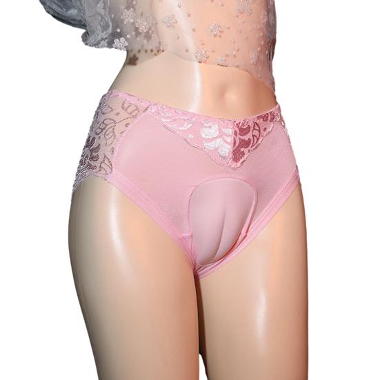 תחתוני Crossdresser לגברים תחתוני עיצוב נרתיק מזויף תחתוני תפירת תחרה נמוכה תחתוני תפירת תחרה סקסית הלבשת תחתוני נרתיק מזויפים
