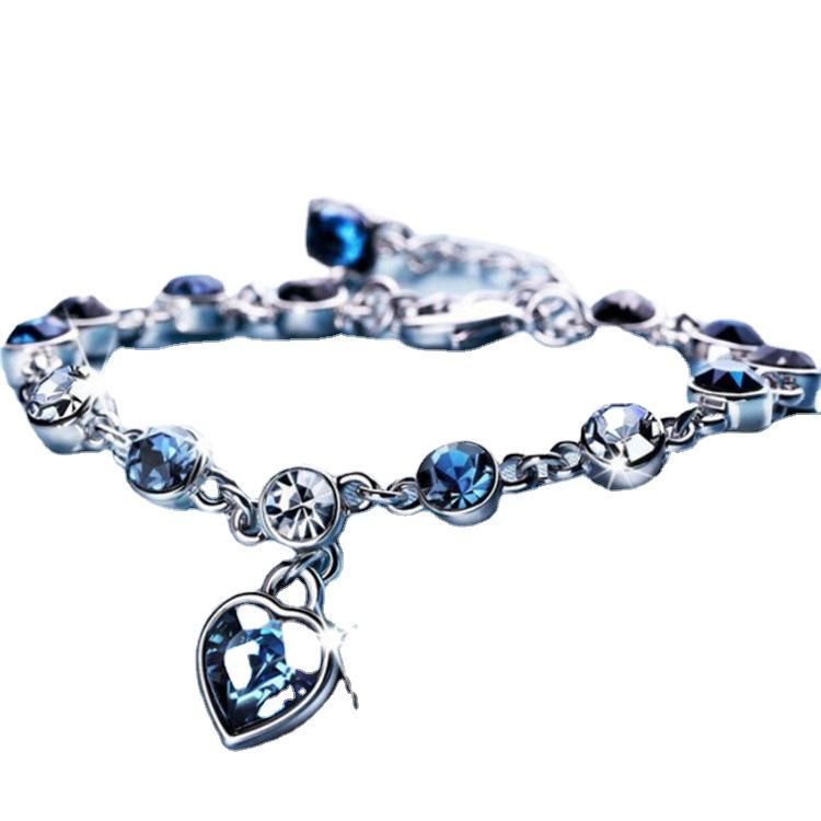 European & American Ocean Heart Rhinestone & Austrian Crystal Bracelet for Women