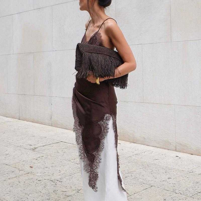 Summer New Style Imitation Silk Lace Slit Inner Dress Satin Suspender Skirt For Women