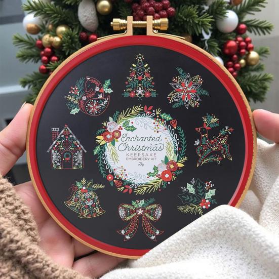 Kerst Herinnering Borduurpakket Kerst Handwerk DIY Set Complete Knutselset met Garen Instructies Handgemaakt Vakantiecadeau voor Familie Vrienden