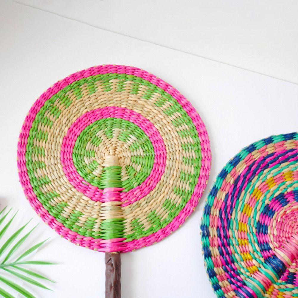 Vintage Hand Braided Fan Bohemian Cattail Fan Gift Decorative Handheld Fans  Beach