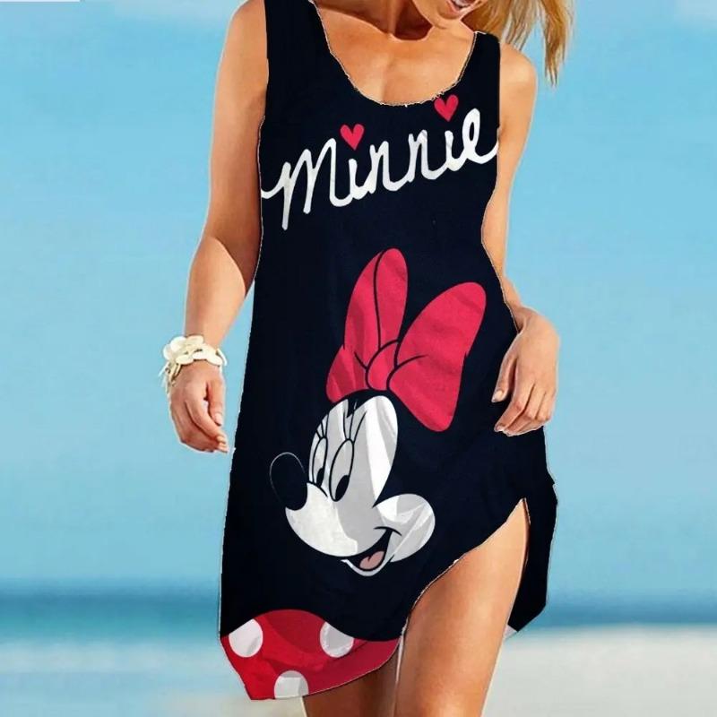 Disney Mickey Minnie Slip Dresses Summer 3D Print Clothing Cartoon Women's/Kids Beach Dress Cute Sling Beach Cool Top