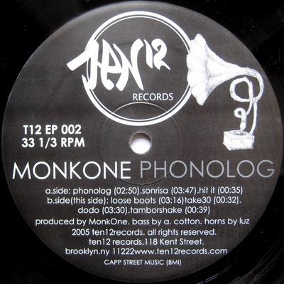 12inch Record MONK ONE - Phonolog T12EP002 Ten12 Records 2005 US Rap & Hip-Hop/R&B Used
