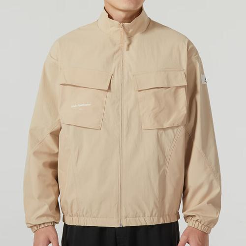 adidas Solid Color Stand Collar Long Sleeve Outdoor Work Jacket Men's Khaki