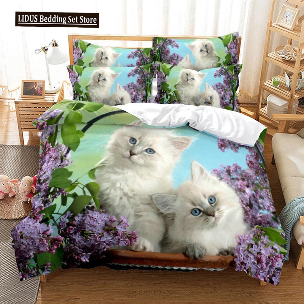 3D Cat Cute Kitten Pattern Duvet Cover Cat Kids Bedroom Decoration Cat Bedding Set For Women Girls Boys Gifts With Zipper 3Pcs