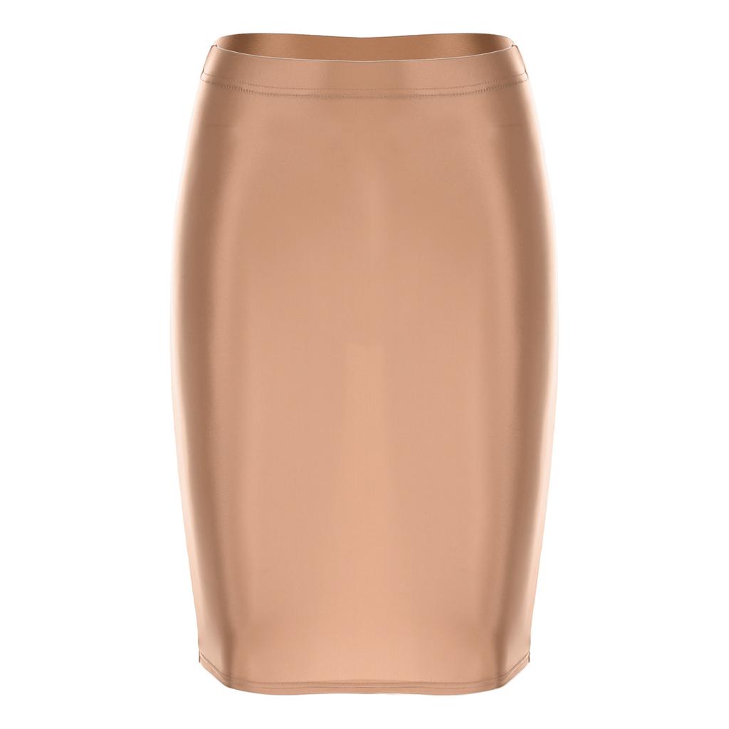 Dámská lesklá tužková sukně s vysokým pasem Strečové ležérní jednobarevné bodycon sukně