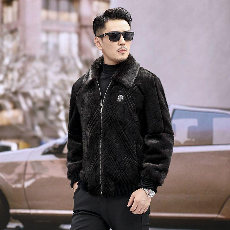 

Winter Gold Mink Fur Men s Fur Coat, Lapel Fur One-piece Jacket, Imitation Mink Coat Thickened Men s Clothing 4XL