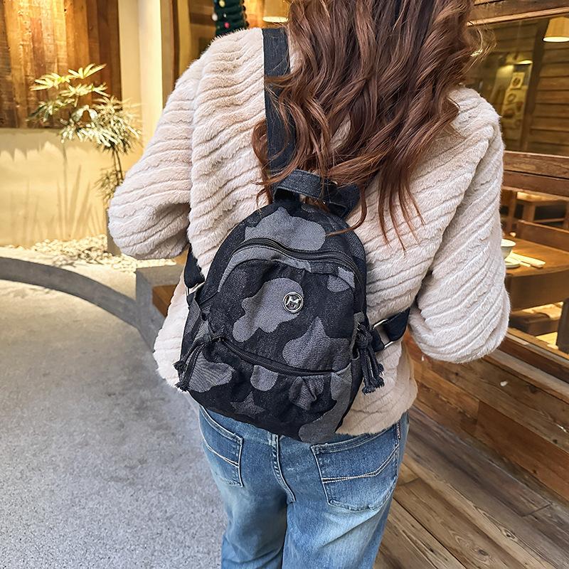 Denim Camouflage Mini Backpack Casual Fashion Women's Small Rucksack Everyday Travel Bag