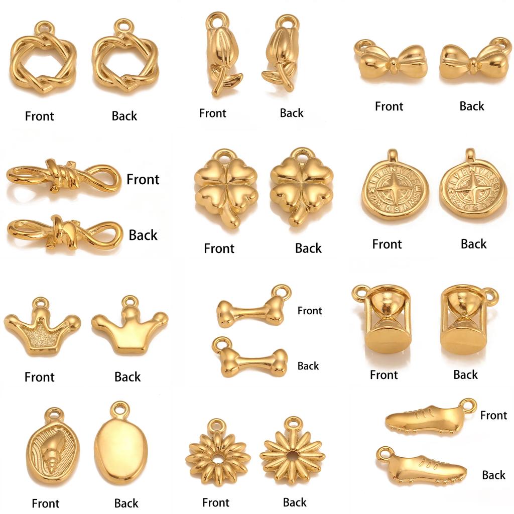 3PCS Cute Tulip Flower/Bow/Four Leaf Clover Charms for Jewelry Making Stainless Steel Star Pendant DIY Bracelet Necklace Earring