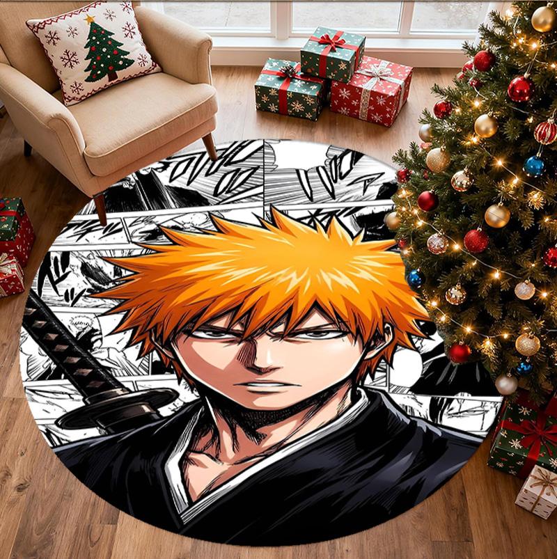 BLEACH Pattern Round Rug, Indoor/Outdoor Mat, for Picnic, Gameroom, Bedroom, Office, Living Room, Home Decor Carpet, Birthday Gift