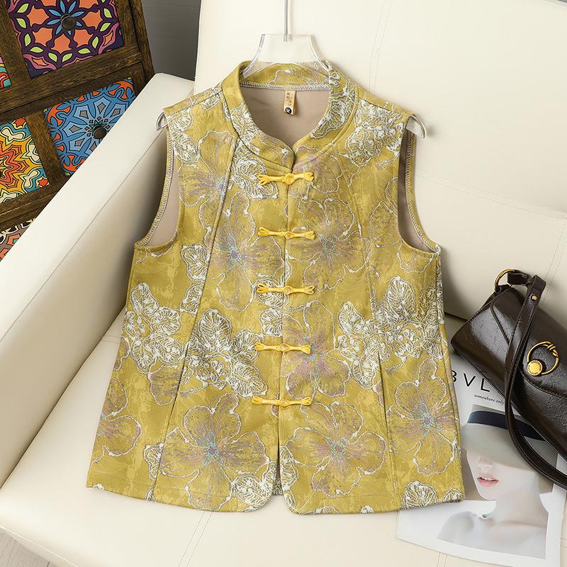 2026 Chinese Style Jacquard Vest - National Round Neck Spring Outerwear XL