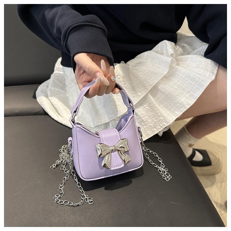 Butterfly Knot Faux Leather Mini Crossbody Bag Cute Small Chain Shoulder Purse for Women