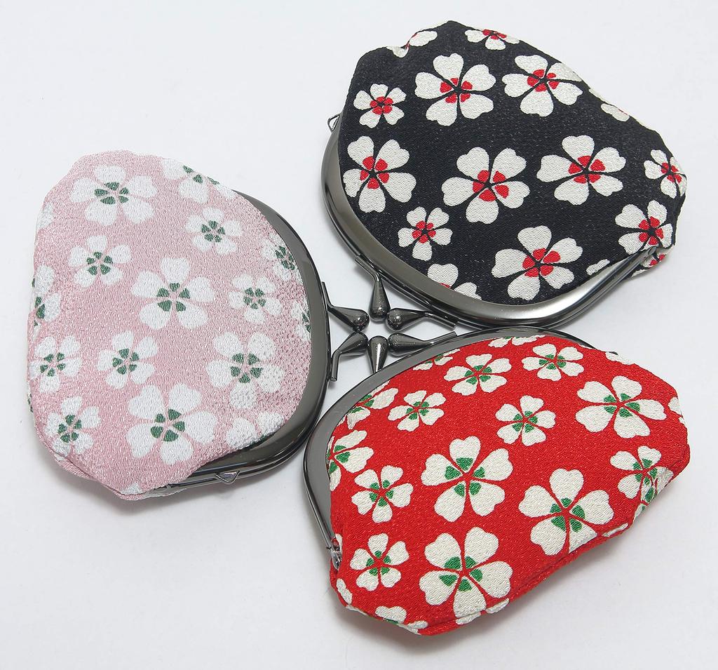 Hasegawa Japanese Chirimen Round Coin Purse Wallet with Arabesque Made In Green Pattern, Japan,