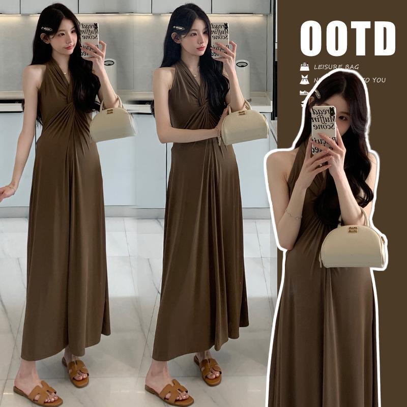 Summer 2025 Korean Style French Halter Slimming Long Dress M