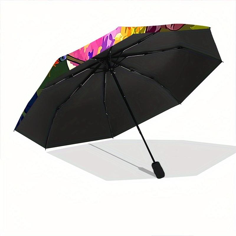 1pc Hummingbird In a Vibrant Garden Automatic Opening and Closing Umbrella, Lightweight 3-Fold, With Cute Cartoon Characters, Suitable for Home,