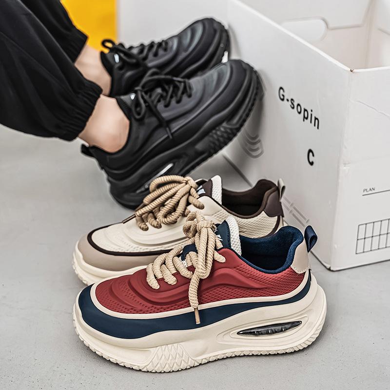 Autumn and Winter New Leather Thick-soled Heightening Dad Shoes Versatile Contrasting Colors Personalized Student Casual Shoes Versatile Men's Shoes