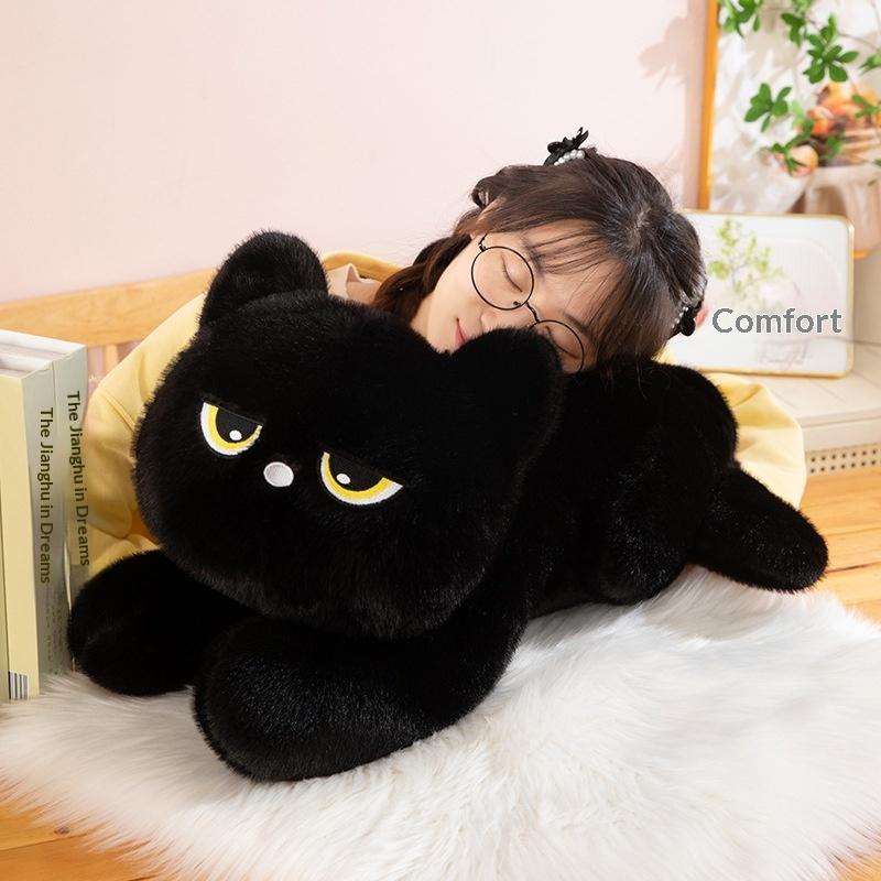 Black Lying Cat Stuffed Animal Soft Fluffy Simulated Plush Doll for Cat Lovers Collectible Kids Gift