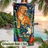 Tiger Spirit Clouds Theme Quick Dry Beach Towel Custom Name Text Print Large Sand Resistant Towel Beach Vacation