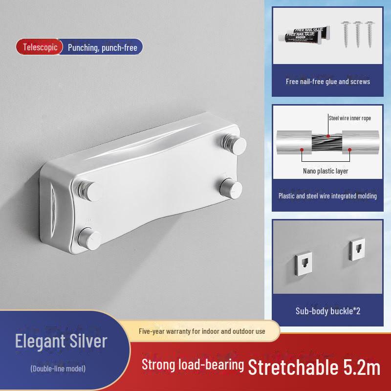 "Wall-Mounted Stainless Steel Double Clothes Drying Rope for Hotel Balcony or Bathroom"