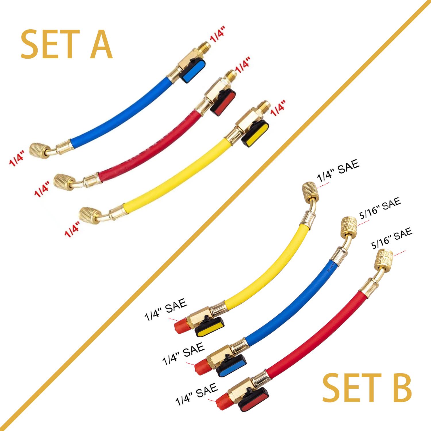 1/4  SAE Charging Hoses R134A R410a R22 R12 and Ball Valve Set for AC HVAC Maintenance Air Condition Refrigeration Charging Tool