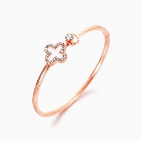 Four Leaf Rose Gold Tone Bracelet for Women, Alloy Charm Jewelry