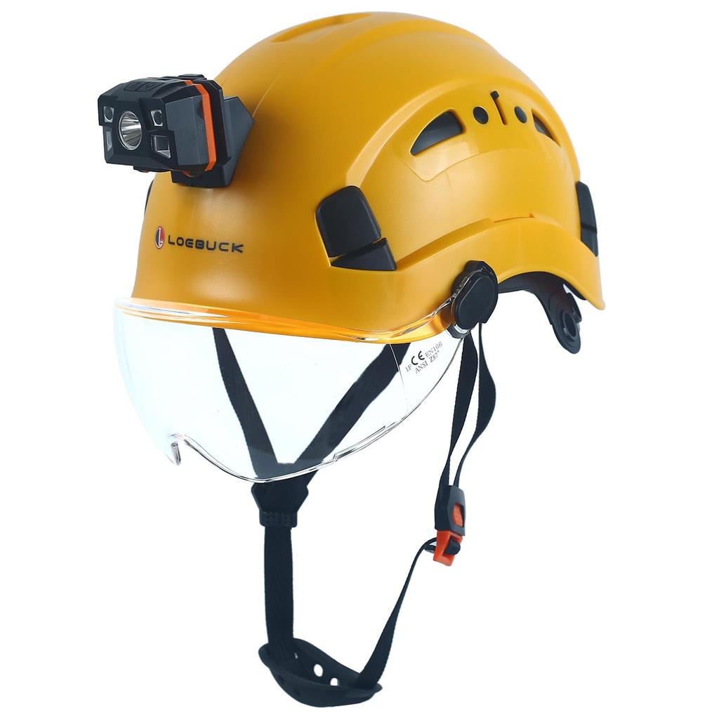 LOEBUCK Safety Helmet with Goggles & LED Headlight, Industrial Hard Hat for Construction Work 53-64cm
