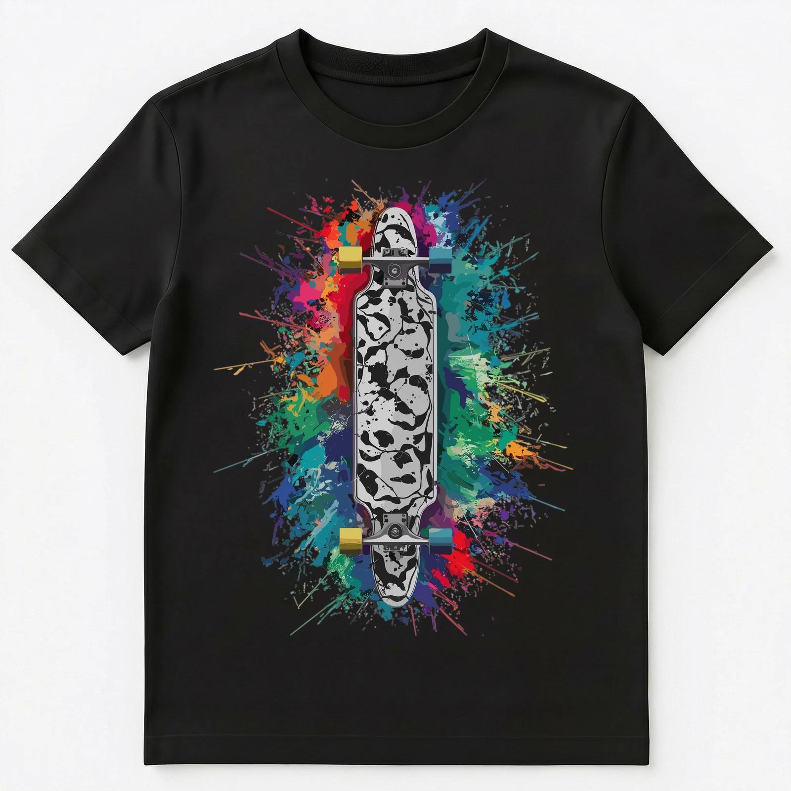 

Colorful Paint Splash Longboard Art Graphic Unisex T-Shirt L
