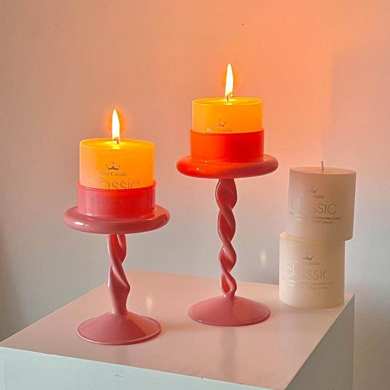 5.9 /7.87 Inch Pink Glass Candle Holders for Big Tealight Wedding Decoration Candlestick Party Candle Holder Candlelight Dinner