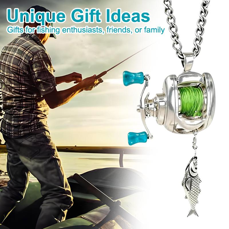 Colar Mini Molinete de Pesca, Pingente Chaveiro Molinete Giratório com Manivela, Enfeite para Mochila, Chaveiro Para Pescadores