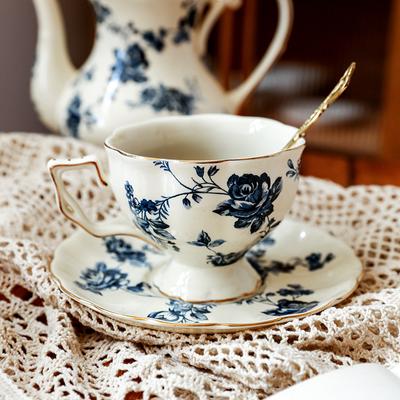 MeyJig Britische Teetasse aus Keramik mit Teller, für den Haushalt, High Tea, Kaffeetasse, 250 ml