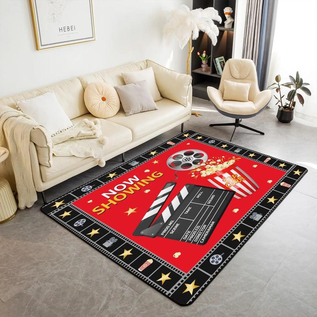 Movie Theater Pattern Indoor Floor Mat Cinema Poster Decor Carpet, for Living Room Bedroom Rugs Old Fashion Home Decor Area Rug