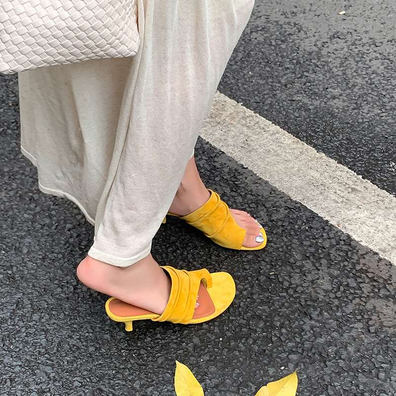 Krazing Pot Suede Mules Summer Size 40 Outside Slippers Flip Flops Stiletto High Heels Women Peep Toe Sandals