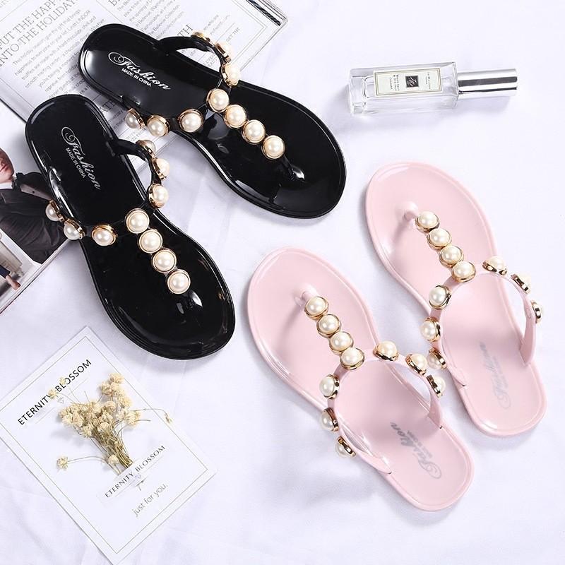Exquisite Women Pearl Flat Beach Flip-flops Slippers For Summer Comfort And Style