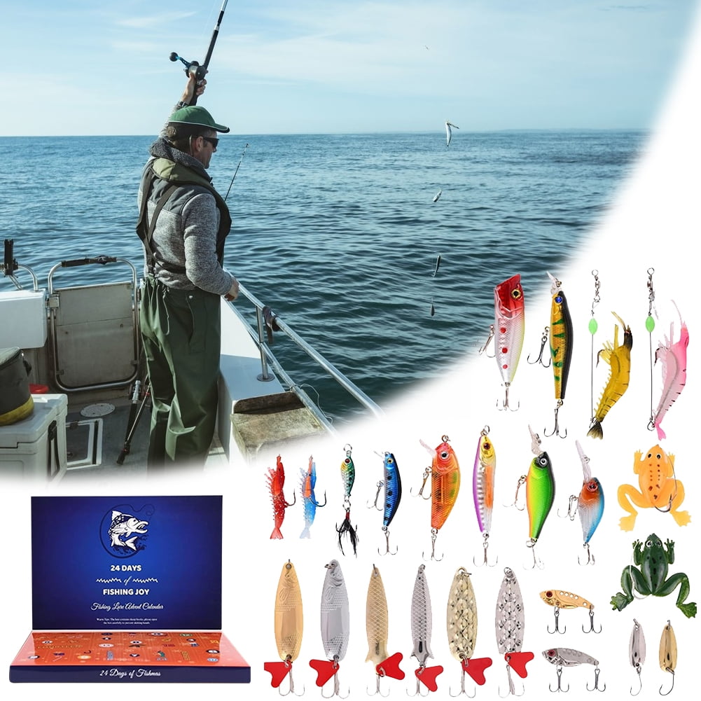 Advent Calendar Fishing Christmas Countdown - 24 Days Fishing Bait Set for Adult Men Teen Boys - 2023 Christmas Surprise Gift