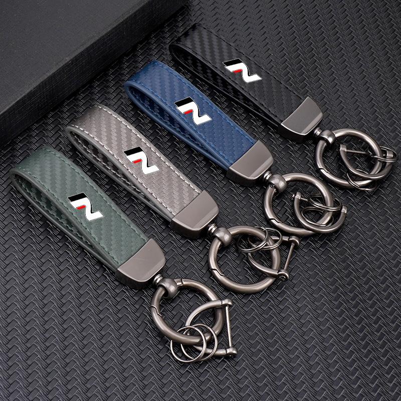 Bil Kolfiber Läder Zinklegering Nyckelring Mikrofiber Nyckelring För Hyundai N Tucson Accent Elantra Santa fe Sonata I10 I20